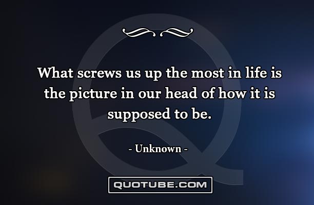 What screws us up the most in life is the picture in our head of how it is supposed to be.  Unknown